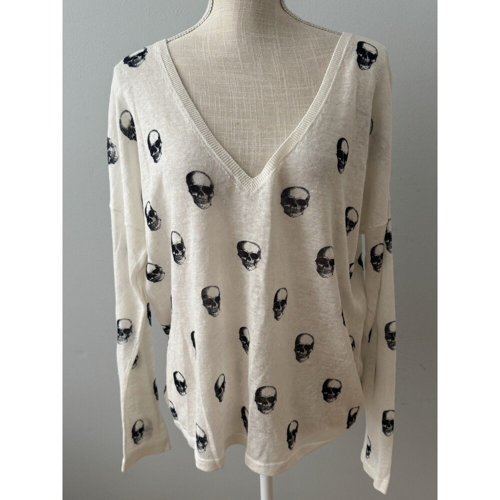 Skull Cashmere Women’s Lightweight Linen V-neck Sweater Size Large